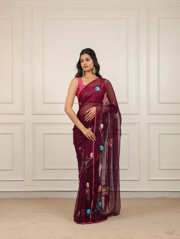 Purple_Chiffon_Hand_Painted_Saree_For_Women