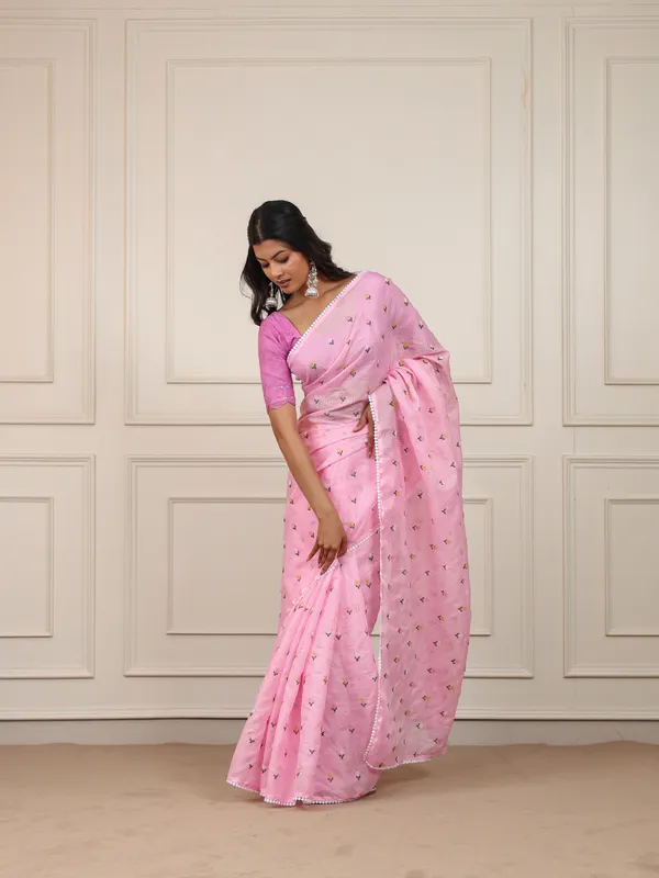 Pink_Kota_Silk_Pompom_Border_Saree_For_Women