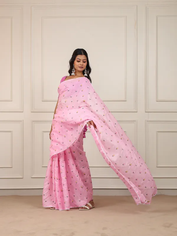 Pink_Kota_Silk_Pompom_Border_Saree_For_Women