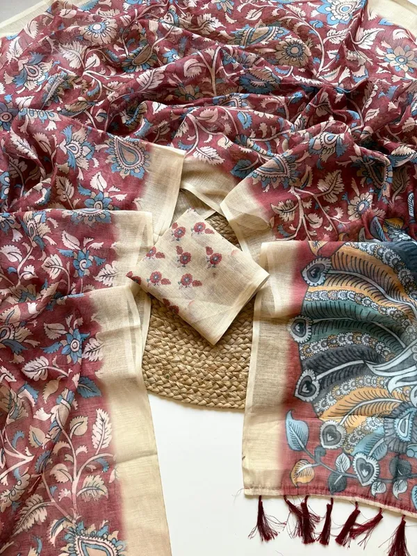 Maroon_Linen_Printed_Latkan_Saree_For_Women