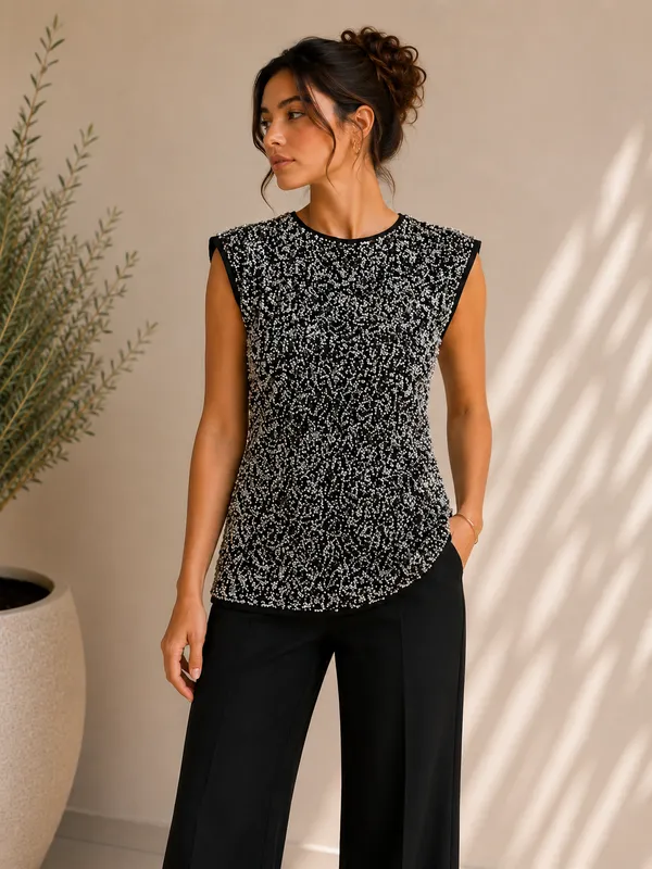 Women's_Black_Sequin_Embellished_Sleeveless_Party_Top_|_Round_Neck_Glitter_Evening_Top