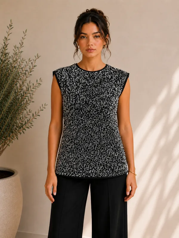 Women's_Black_Sequin_Embellished_Sleeveless_Party_Top_|_Round_Neck_Glitter_Evening_Top