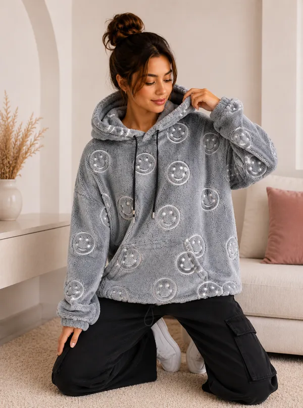 Women's_Grey_Teddy_Fleece_Smiley_Hoodie_|_Ultra_Soft_Winter_Pullover_Sweatshirt