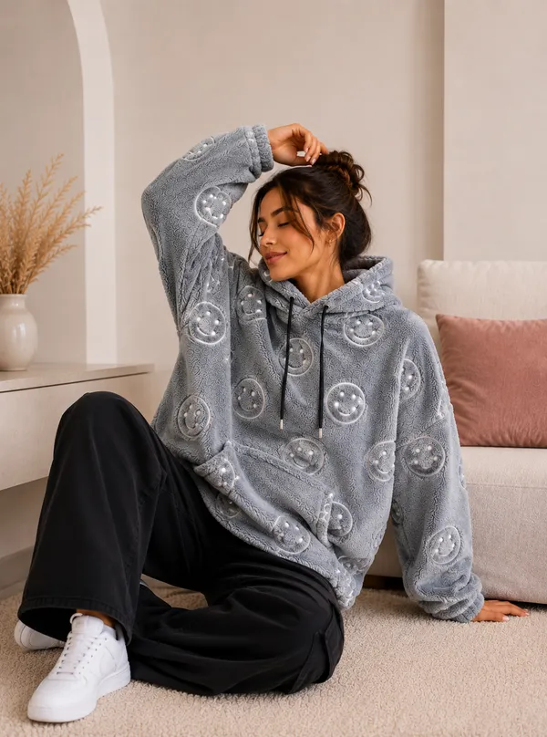 Women's_Grey_Teddy_Fleece_Smiley_Hoodie_|_Ultra_Soft_Winter_Pullover_Sweatshirt