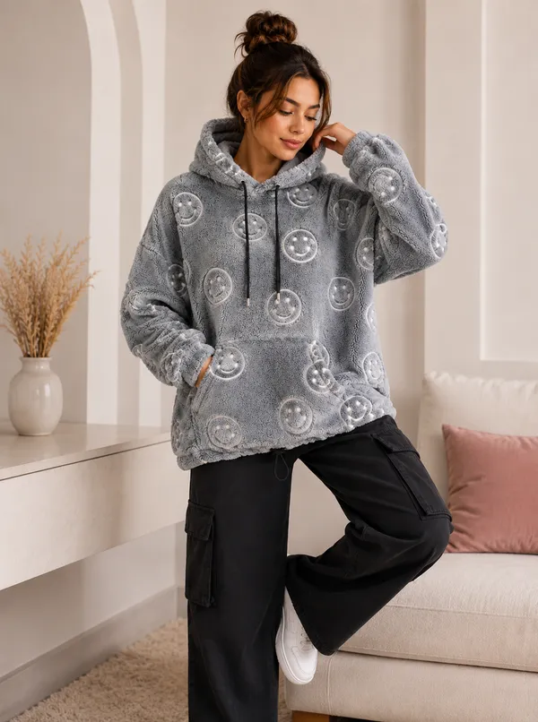 Women's_Grey_Teddy_Fleece_Smiley_Hoodie_|_Ultra_Soft_Winter_Pullover_Sweatshirt