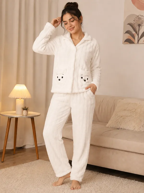 Women's_Teddy_Fleece_Night_Suit_Set_|_Soft_Plush_Winter_Sleepwear_|_White