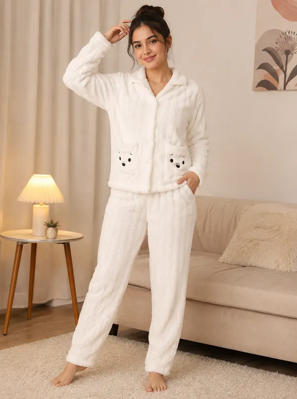 Women's_Teddy_Fleece_Night_Suit_Set_|_Soft_Plush_Winter_Sleepwear_|_White