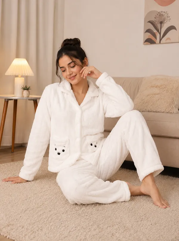 Women's_Teddy_Fleece_Night_Suit_Set_|_Soft_Plush_Winter_Sleepwear_|_White