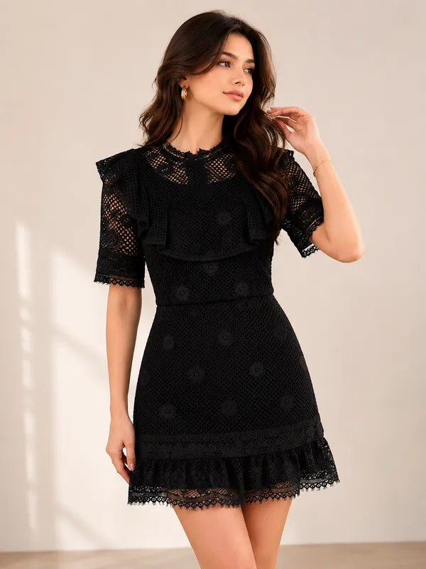 Black_Lace_Overlay_Short_Sleeve_Dress_for_Women