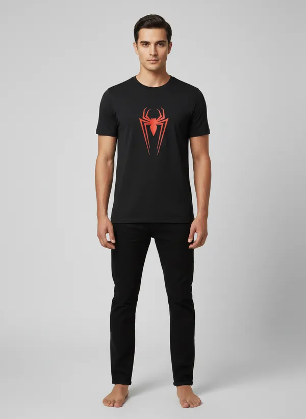 Black_Cotton_Regular_Fit_Spider_Logo_Graphic_T-Shirt_For_Men