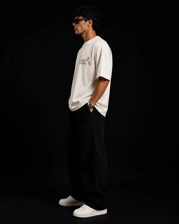 Off_White_Cotton_Oversized_Fit_Horse_Power_Graphic_T-Shirt_For_Men