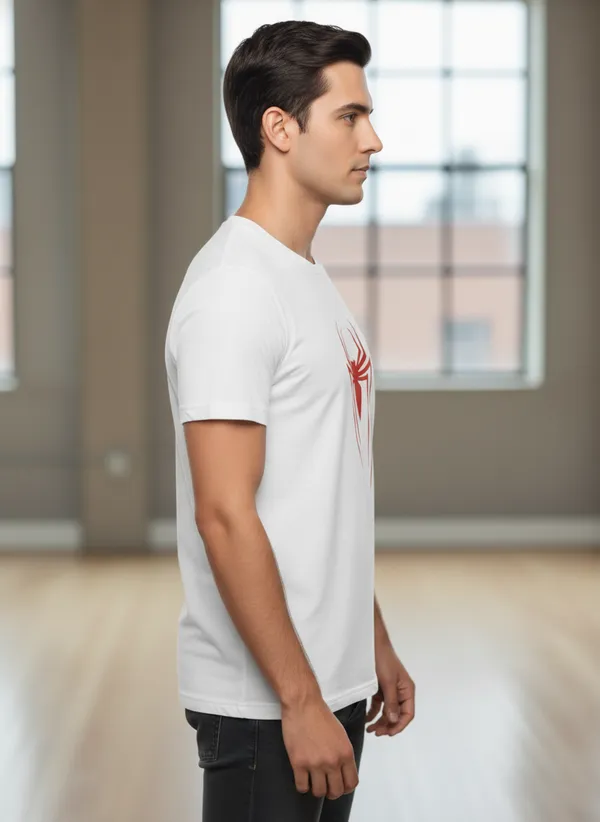 White_Cotton_Regular_Fit_Spider_Logo_Graphic_T-Shirt_For_Men