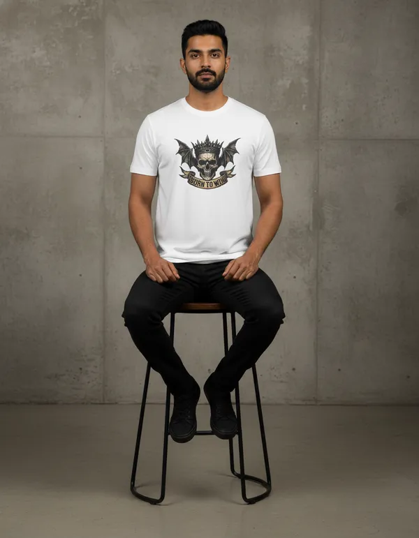 White_Cotton_Regular_Fit_Skull_Graphic_T-Shirt_For_Men