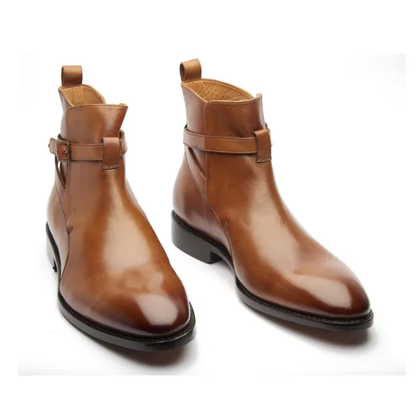 Tan_Brown_Leather_Buckle_Ankle_Boots_For_Men