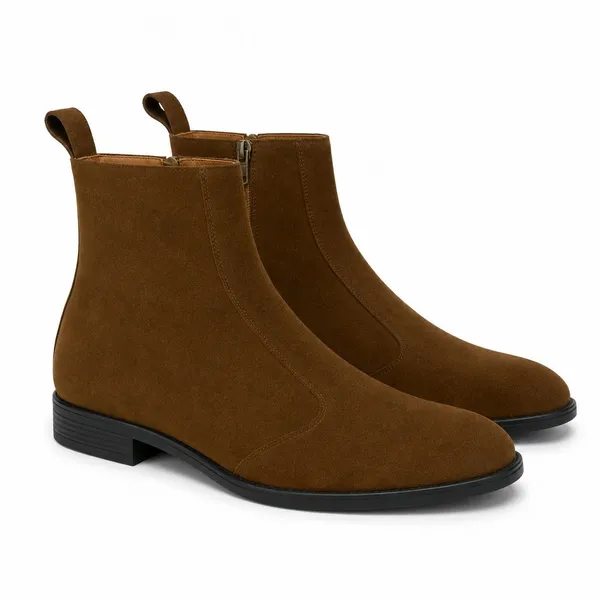 Brown_Suede_Chelsea_Boots_With_Side_Zip_For_Men