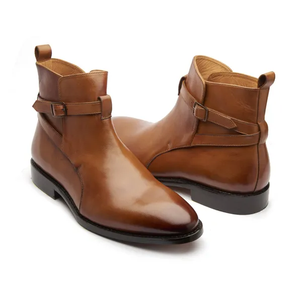 Tan_Brown_Leather_Buckle_Ankle_Boots_For_Men