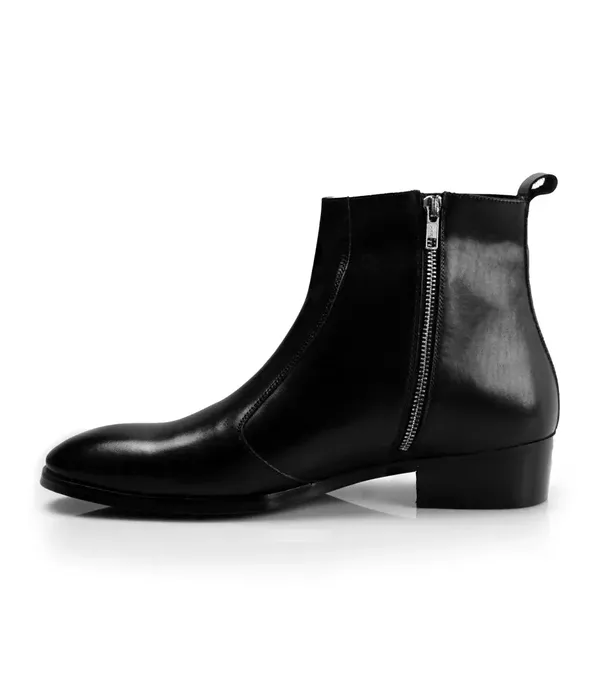 Black_Leather_Front_Zip_Ankle_Boots_For_Men