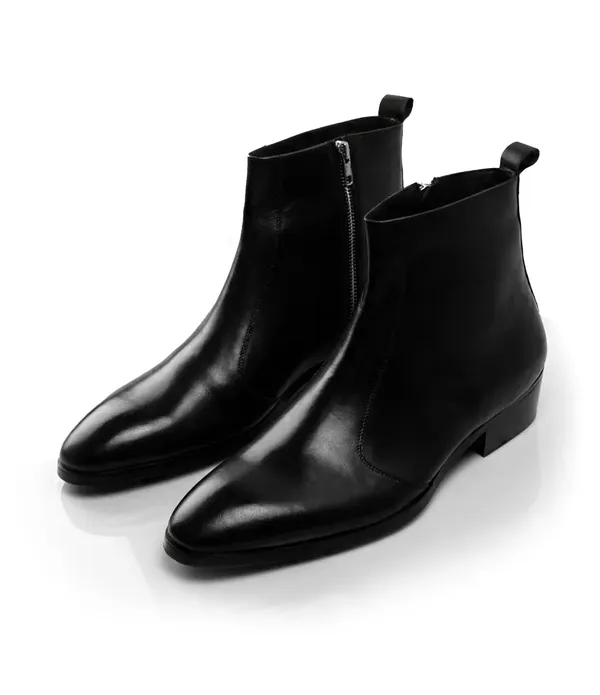 Black_Leather_Front_Zip_Ankle_Boots_For_Men