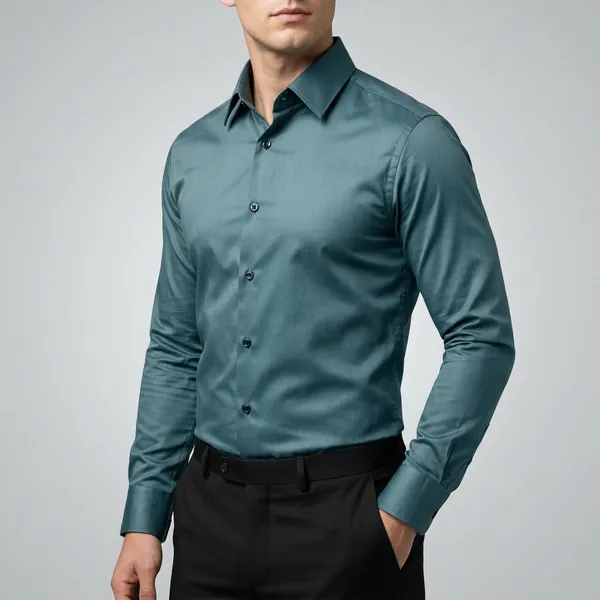 Teal_Blue_Satin_Slim_Fit_Formal_Shirt_For_Men