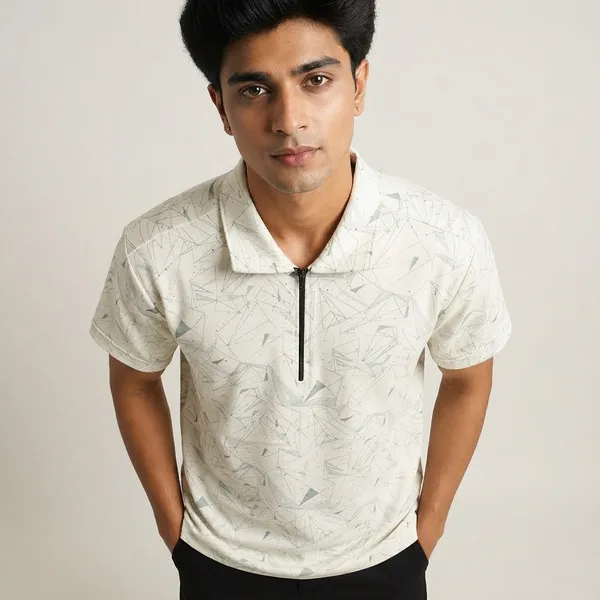 White_Textured_Polo_T-Shirt_With_Zipper_Collar_For_Men