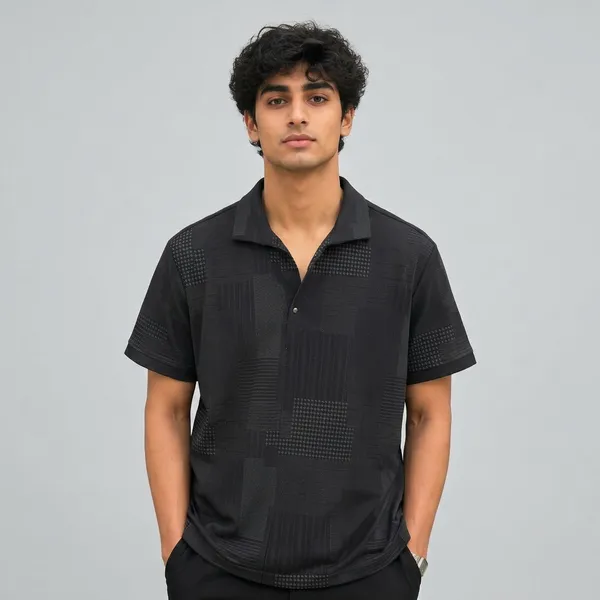 Black_Textured_Polo_T-Shirt_For_Men