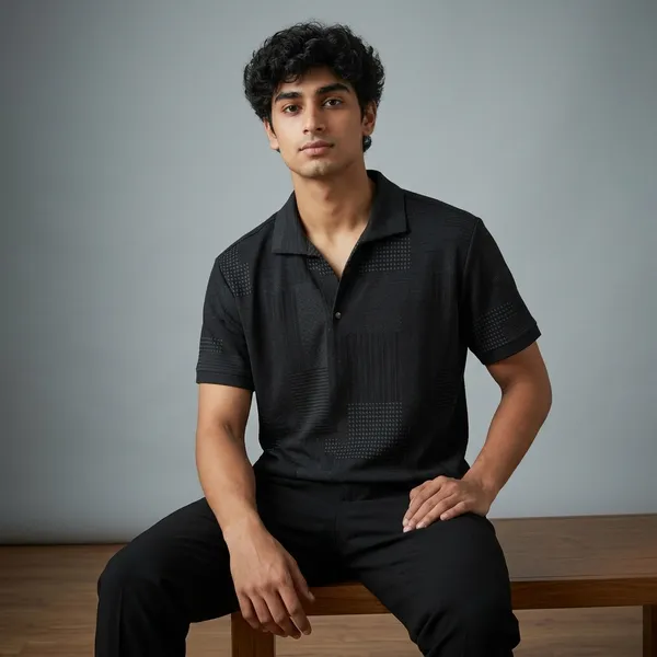 Black_Textured_Polo_T-Shirt_For_Men