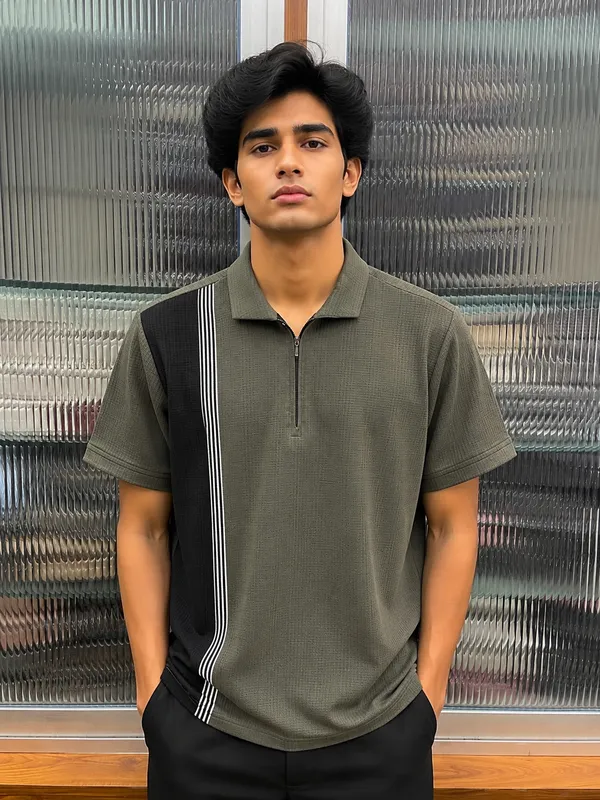 The_PARIBITO__Urban_Edge_Olive_Zip_Polo_T-Shirt_for_Men