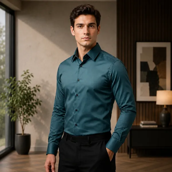 Teal_Blue_Satin_Slim_Fit_Formal_Shirt_For_Men
