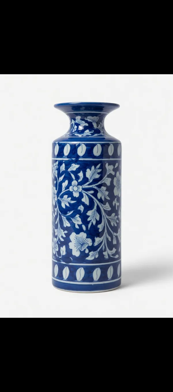 Blue_Pottery_Floral_Blue_And_White_Decorative_Vase