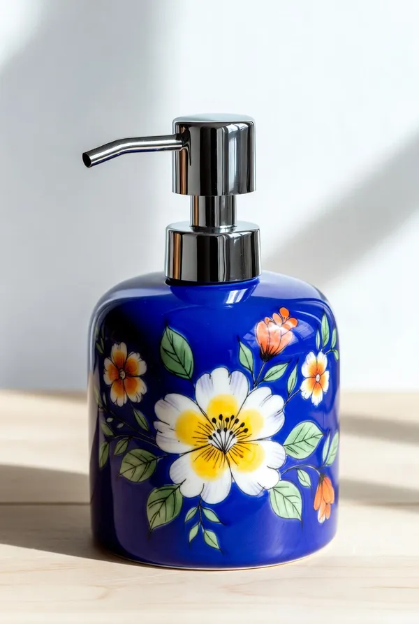 Blue_Pottery_Blue_White_Floral_Soap_Dispenser_Chrome_Pump