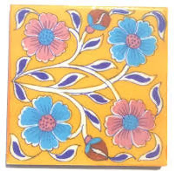 Blue_Pottery_Blue_Pottery_Yellow_Glazed_Floral_Decorative_Tile