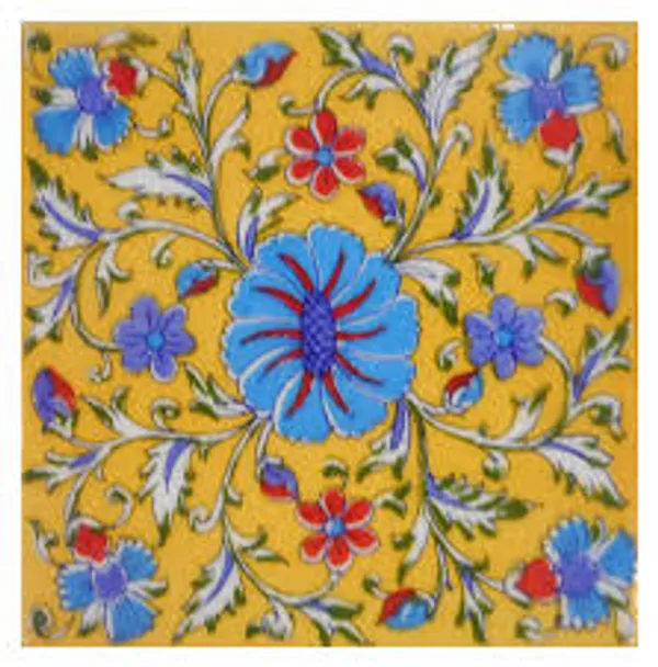 Blue_Pottery_Blue_Pottery_Yellow_Glazed_Floral_Decorative_Tile