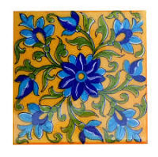 Blue_Pottery_Blue_Pottery_Yellow_Glazed_Floral_Decorative_Tile