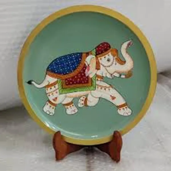 Blue_Pottery_Hand_Painted_Elephant_Decorative_Plate