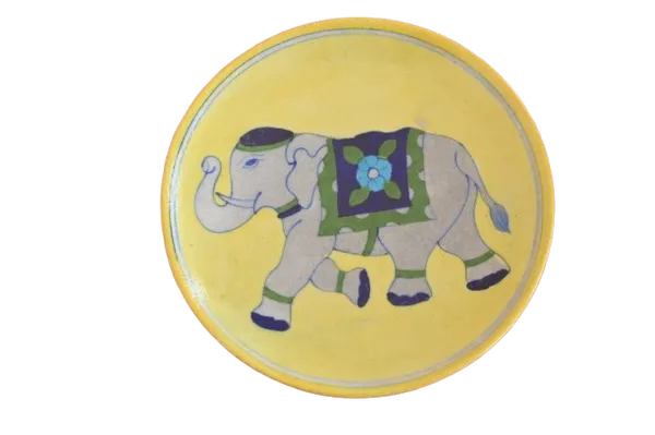 Blue_Pottery_Hand_Painted_Elephant_Decorative_Plate