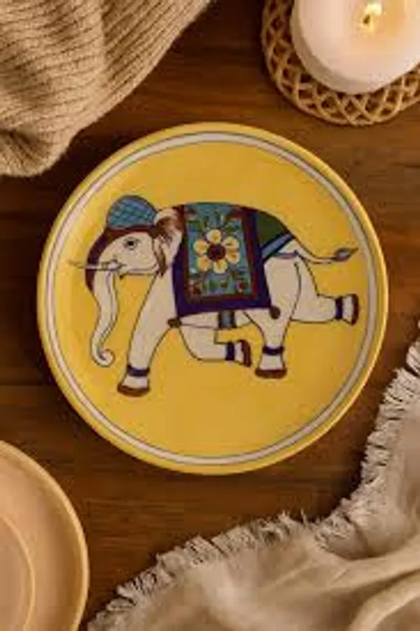 Blue_Pottery_Hand_Painted_Elephant_Decorative_Plate