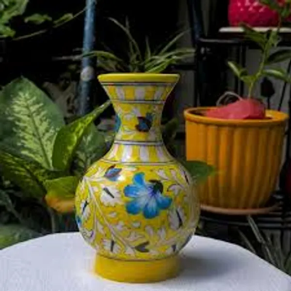 Blue_Pottery_Yellow_Floral_Bud_Vase