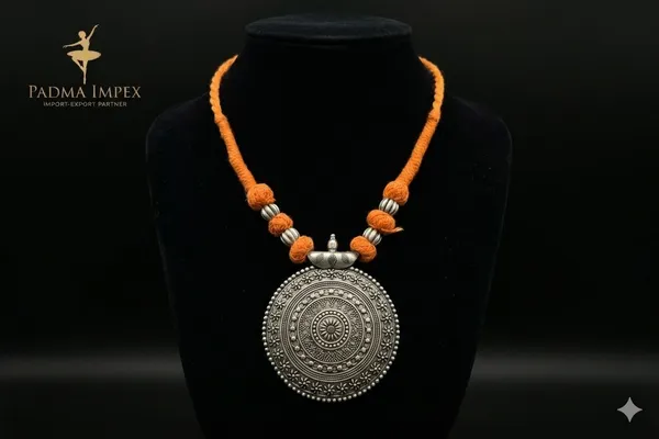 Orange_Silver_Plated_Mandala_Sun_Oxidized_Pendant_For_Women