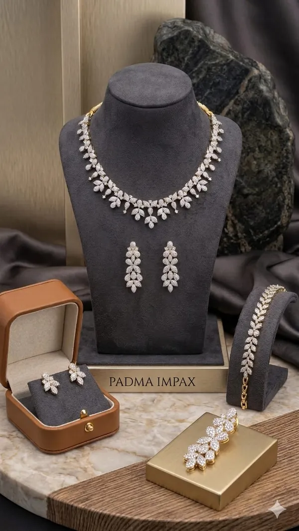 Silver_Plated_Leaf_Motif_Diamond_Jewelry_Set_For_Women
