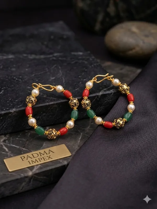Multicolour_Gold_Plated_Beaded_Hoop_Earrings_For_Women