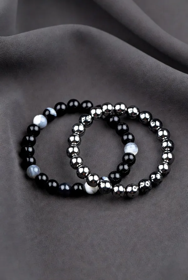 Silver_And_Black_Beads_Hematite_Onyx_Bracelet_For_Women_Pack_Of_2