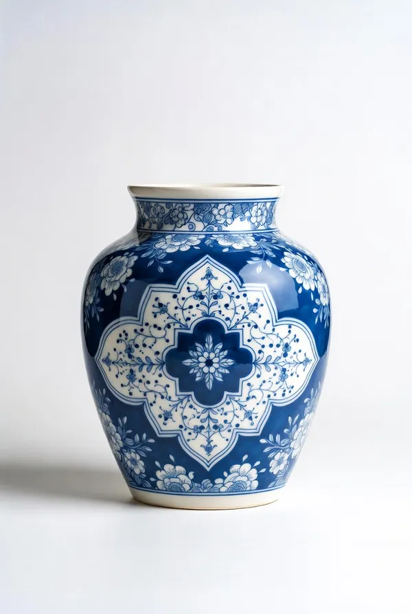 Blue_Pottery_Blue_White_Floral_Ginger_Jar_Vase