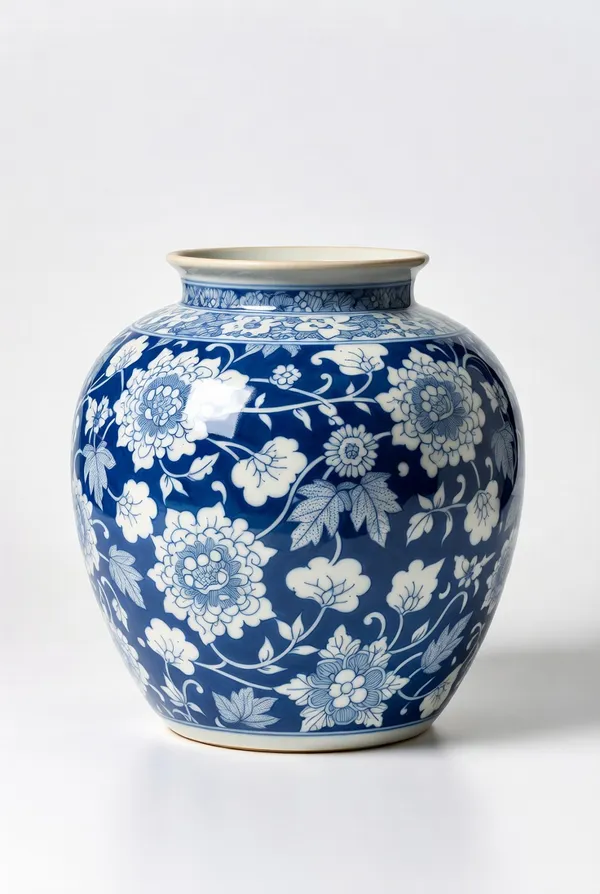 Blue_Pottery_Blue_And_White_Floral_Ginger_Jar