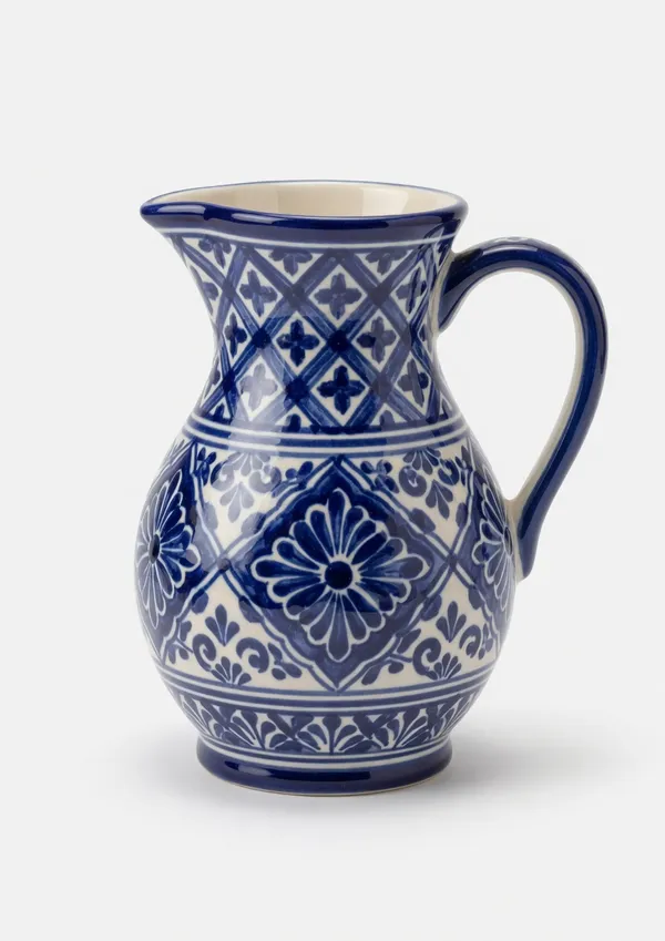 Blue_Pottery_Blue_And_White_Floral_Decorative_Pitcher