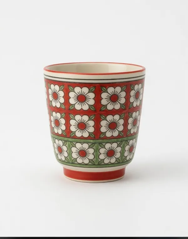 Blue_Pottery_Hand-Painted_Geometric_Border_Floral_Cup