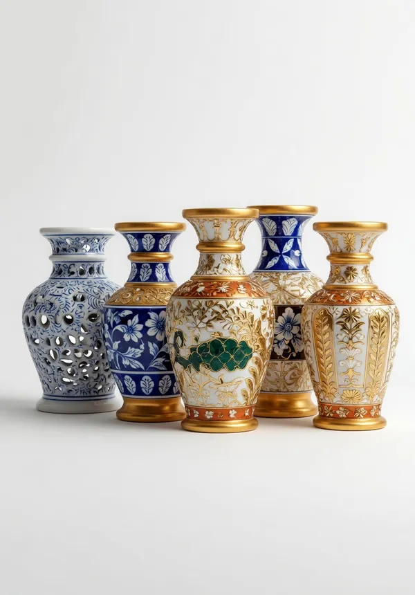 Blue_Pottery_Multicolour_Floral_Decorative_Vase_Set