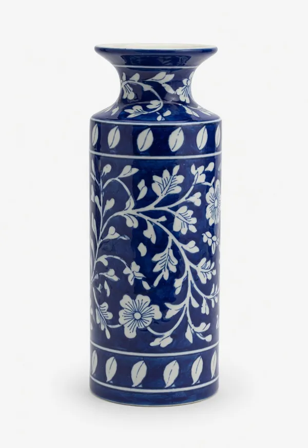 Blue_Pottery_Blue_And_White_Floral_Decorative_Vase