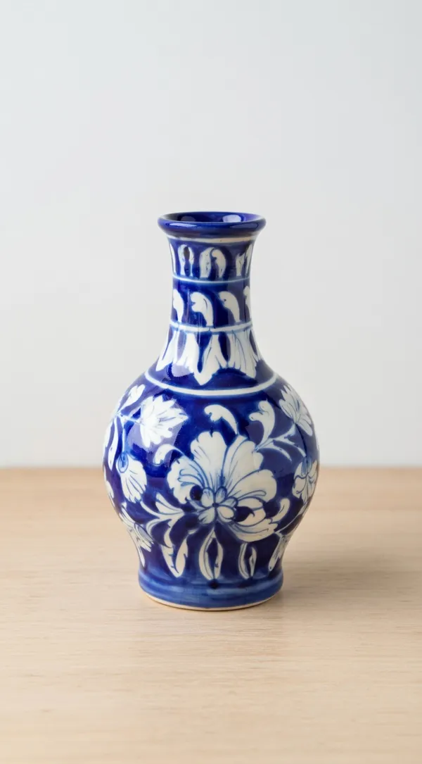 Blue_Pottery_Decorative_Blue_White_Floral_Vase