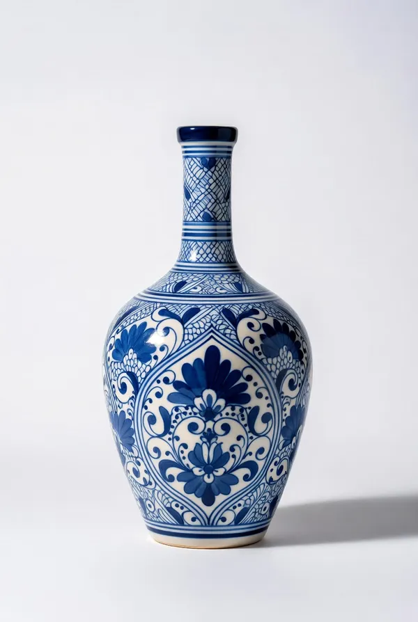 Blue_Pottery_Decorative_Blue_And_White_Floral_Pattern_Vase