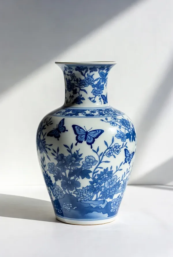 Blue_Pottery_Decorative_Blue_And_White_Floral_Vase